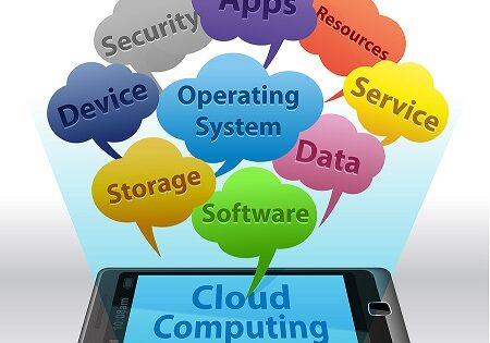 cloud computing concept with speech bubbles on phone